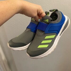 Adidas Gray and Blue Shoes with Lime Highlights
